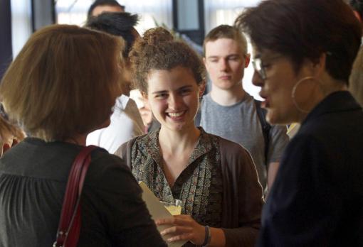A unique oportunity for international study - Sabine Adrian, center, and other 2012 BISP fellows chat with Katherine Bergeron, dean of the College.