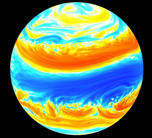 More robust models of the big picture - Even a highly simplified model of the Earth’s atmosphere shows great
complexity in jet streams and macroturbulence. Mathematical approaches
that focus on average statistics rather than detailed patterns can
deepen our understanding of climate and climate change.