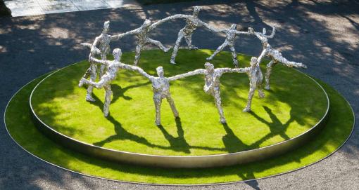 Tom Friedman, Circle Dance (2010) - American artist Tom Friedman (b. 1965) drew his inspiration from the Henri Matisse painting La Danse. The life-size stainless-steel work, an anonymous gift to the University, is being installed along The Walk near Waterman Street.