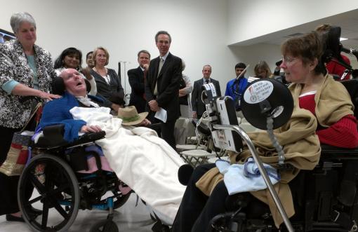 A historic meeting - Two participants in the BrainGate research trials, Bob and Cathy (“T2” and “S3” in the literature), met for the first time at the dedication of the VA Center of Excellence for Neurorestoration and Neurotechnology.