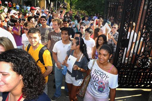 Brunonians all - Every fall, the entering class streams in through the Van Wickle Gates, marking the official start of their Brown careers.