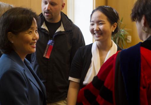 A dedicated officer - Heejung Sarah Park is congratulated by her mother after having been commissioned as a second lieutenant in the Air Force on Saturday May 25.