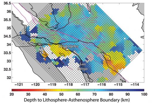 Depth chart - The geologic forces that shape the earth’s surface do their work in the lithosphere, often out of sight and far below the surface. Researchers have now measured the lithosphere’s thickness in southern California. It varies widely, from less than 25 miles to nearly 60 miles.