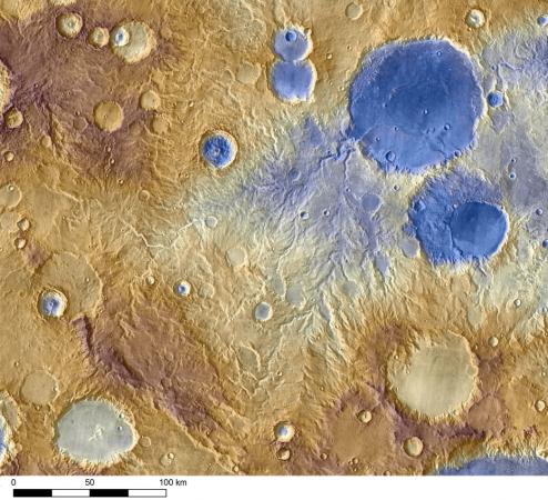 Mars from the Odyssey spacecraft - Water-carved valleys on Mars appear to have been caused by runoff from precipitation, likely meltwater from snow. Early Martian precipitation would have fallen on mountainsides and crater rims.