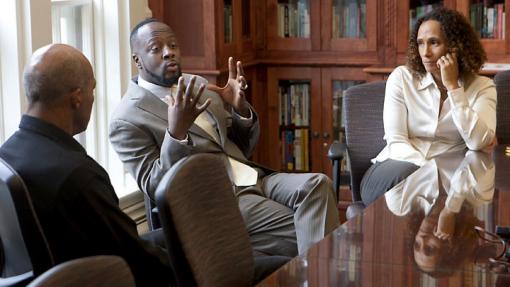 Visiting fellow - Wyclef Jean meets with Department Chair Professor Tricia Rose and other members of the Africana Studies Department during his first day on the campus of Brown University.