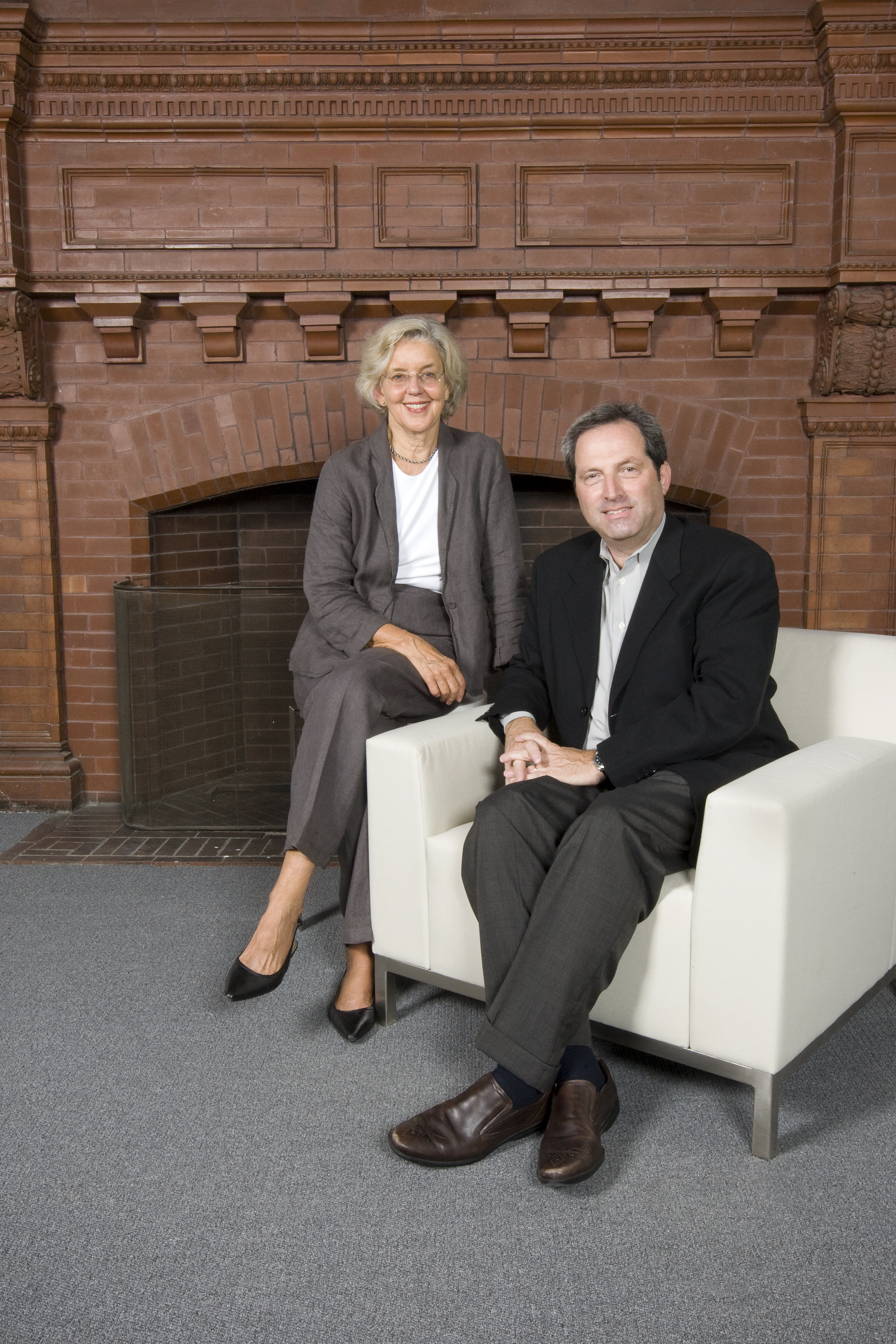 Leadership: Elizabeth Weed, director of the Pembroke Center, and Michael Steinberg, director of the Cogut Center for the Humanities, in the restored space that once served as the library.