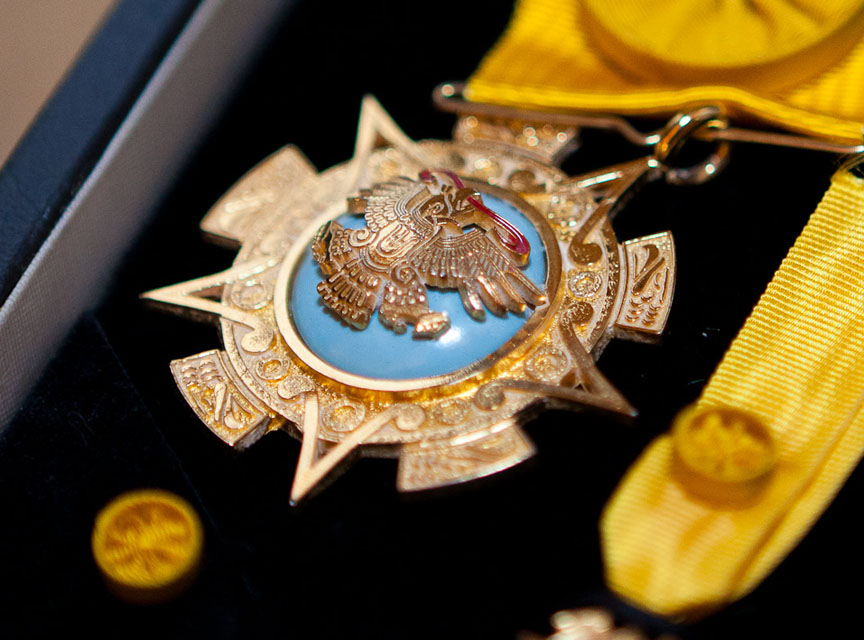 Orden Mexicana del Aguila Azteca: The Order of the Aztec Eagle was established in 1933 as Mexico’s highest honor for foreign citizens. Recipients have included Sen. Edward M. Kennedy, Nelson Mandela, Bill Gates, Dwight Eisenhower, and Queen Elizabeth II. Credit: Sergio Ochoa
