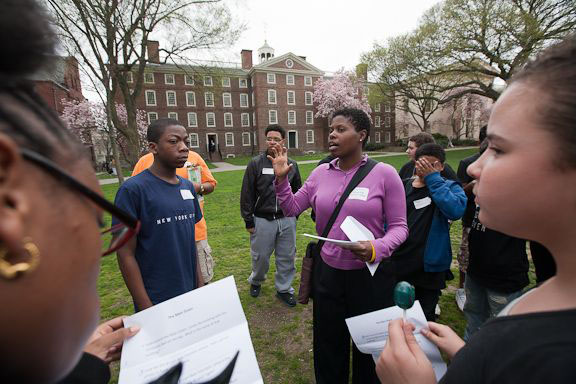 It’s not just about Brown: “I’m hearing that the students are returning to their schools excited about the ‘possibility of opportunity,’ and that’s what is encouraging,” said Holly Harriel, above, director of education outreach at Brown, who organized A Day @ College.