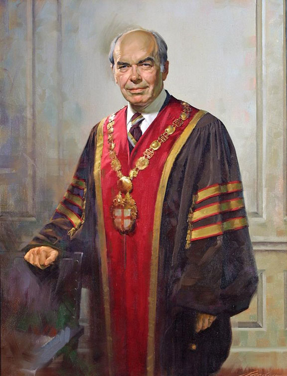 Donald Frederick Hornig: Fourteenth President of Brown University“Frontiers are dangerous places. The front edge of change is dangerously sharp. But it is where a great university belongs.” (Inaugural address)Sayles Hall Portrait by John Howard Sanden, 1976