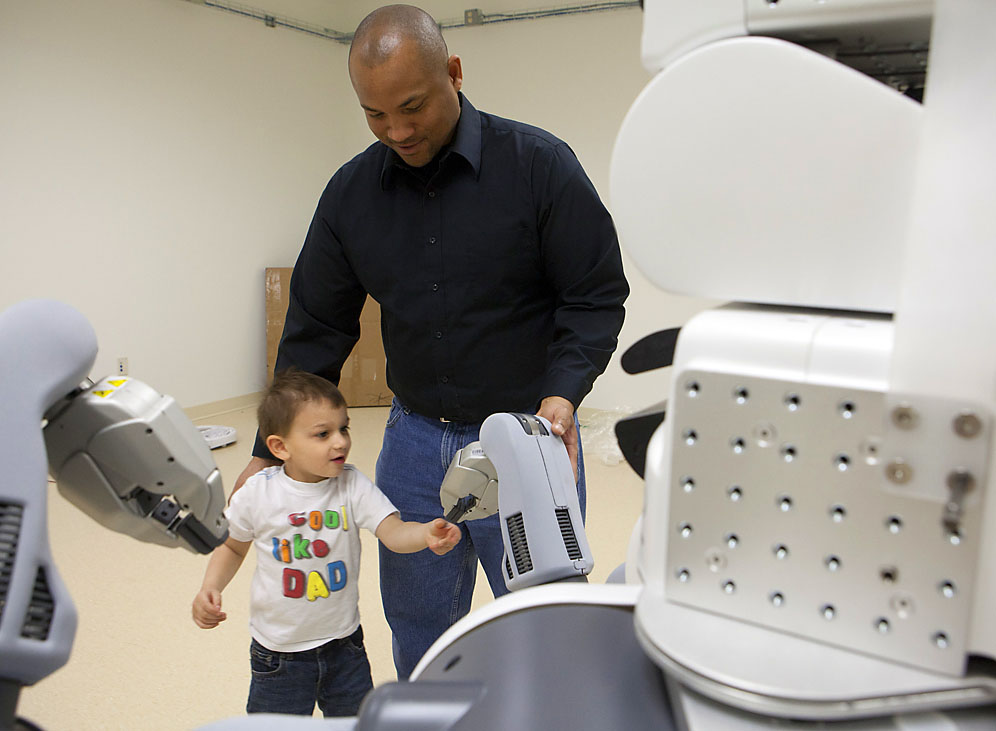A future with robots in it: Jenkins’ son Wesley, 4, may live in a world where robots are useful and commonplace. Credit: Mike Cohea/Brown University