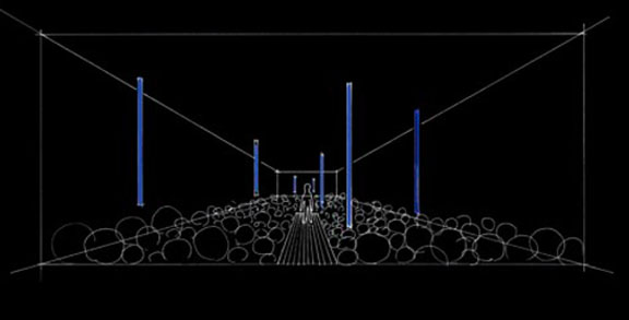 Yumi Kori, Jukai (2007): Sketch for site-specific installation at the Bell Gallery, Brown University.