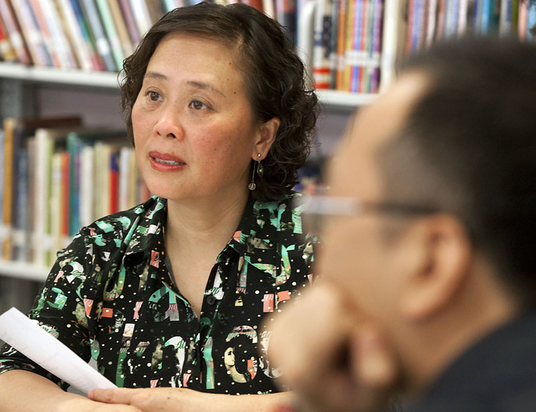 A student-centered approach: Liang Zhu, a vice principal at Nanshan No. 2 Foreign Language School, noticed that student individuality is very important in American education.Credit: Mike Cohea/Brown University