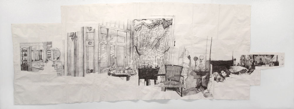 Dawn Clements, Mrs. Jessica Drummond (My Reputation, 1946)   (2010): Ballpoint pen ink on paper, 87.5 x 240 inches&nbsp;&nbsp;&nbsp;&nbsp; Courtesy the artist and Pierogi Gallery (photo by John Berens)