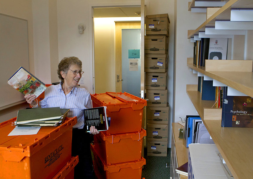 Reconnecting with an old friend: Sheila Blumstein, who had an office in Metcalf Lab prior to the renovation, is among faculty who are returning to striking new and repurposed academic spaces. Credit:&nbsp;Mike&nbsp;Cohea/Brown University