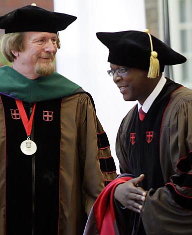 Nelson Mandela: Johnny Moloto of the South African embassy accepts the Doctor of Laws (LL.D.) on behalf of Nelson Mandela.