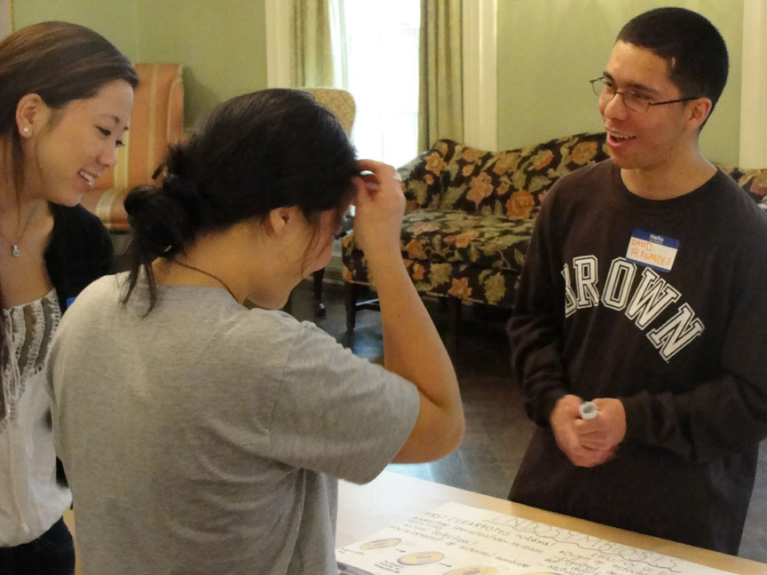 Cells change: David Hernandez, a Central Falls senior who will begin his studies as a PLME student at Brown next year, explained how cells evolved their complexity.