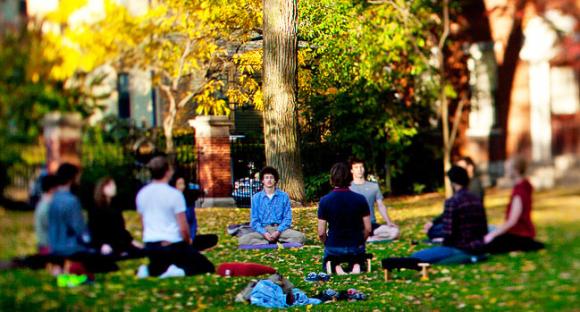 An outdoor class at the contemplative studies centre at Brown