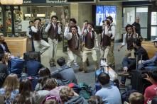 To welcome admitted students to ADOCH, the Brown Derbies acapella group sang a few songs in the Providence Amtrak station for the new arrivals.