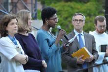 Nirva LaFortune, academic programs and student affairs manager in the School of Engineering, reads an excerpt from the writings of Nelson Mandela.